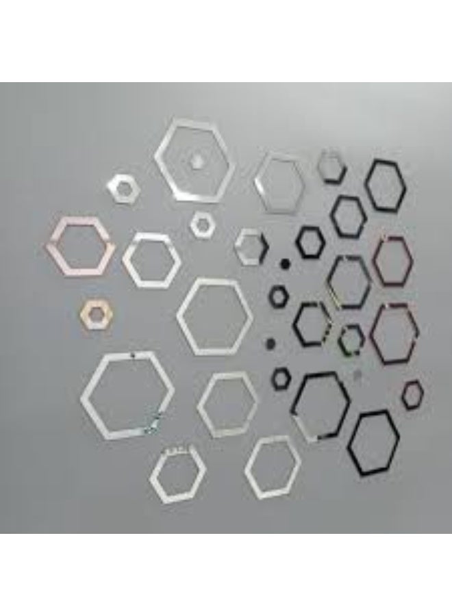 EMAAZZ LLC Modern Hexagon Mirror Wall Decor, Geometric 3D Acrylic Wall Stickers, Luxury Gold Silver Wall Art for Living Room Bedroom Office, Home Decoration - Image 2